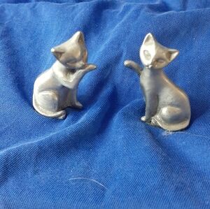 Two {2} little Pewter Cats Vintage Kitty Cats Collectible